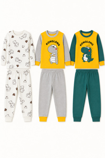 aden kids erkek çocuk pijama takımı 3 takım şekilde gelmekte