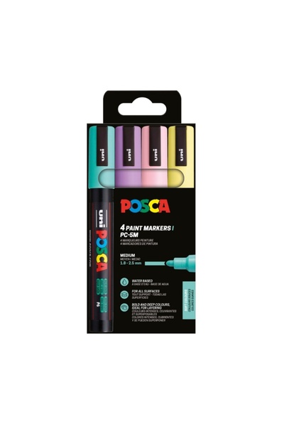 POSCA Marker PC-5M Posca, set 4 culori 18-25 mm, varf rotund, culori pastel