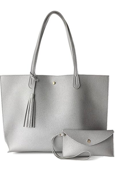 Hoxis Minimalist Clean Cut Pebbled Faux Leather Tote Womens Shoulder Handbag