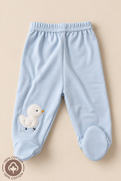 Miniel Unisex Baby 100% Cotton Chick Embroidered 0-6 Months Baby Pants with B...