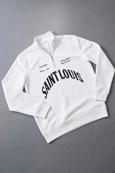 Vordevia Hanorac unisex Saint Louis cu imprimeu, cu jumătate de fermoar, supr...