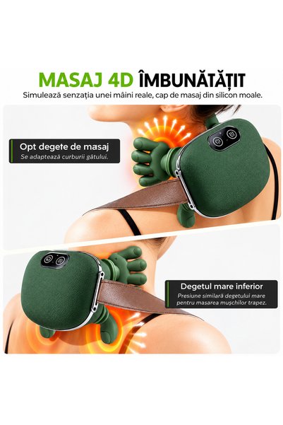 LEIHMANN Aparat de masaj pentru gat si umeri, cu incalzire si incarcare usb-c, verde