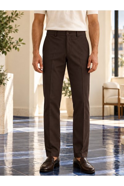 Danger Men's Comfort Fit Textured Chino Trousers Brown 0173Dngr