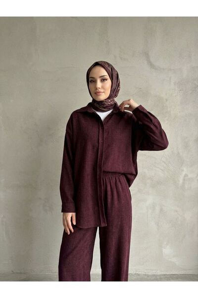 Lunsera Store طقم بنطلون دينيم مودال - أحمر كلاريت