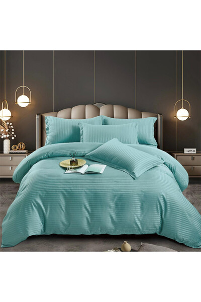 JOJO HOME Lenjerie de pat, damasc, verde menta, pat 1 persoana, 4 piese, Jo-Jo