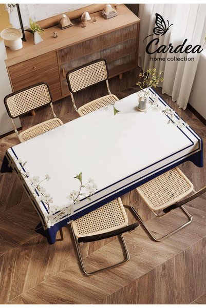 Cardea Home Collection Magnolia Flower Patterned Navy Blue Special Edition Digital Print Tablecloth