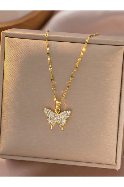 Take Two By Styli Gold Butterfly Pendant Necklace with Zirconia
