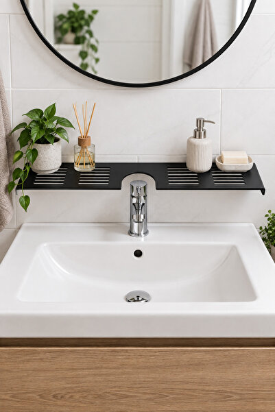 Enva Home Musluk Üstü Lavabo Rafı Düzenleyici - Siyah Banyo Organizeri 60x11 ...