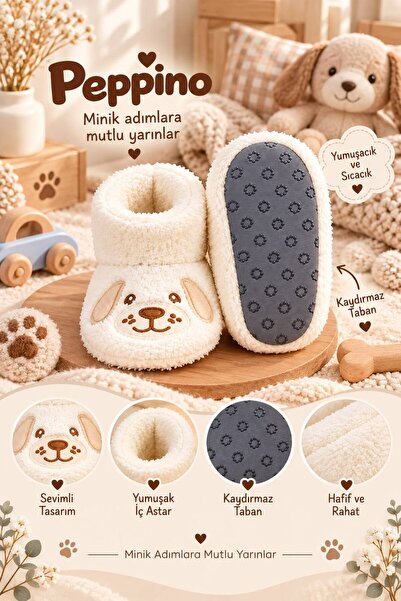 Peppino Bebek & Çocuk Kaydırmaz Tabanlı Ev Botu / Panduf / Kışlık Peluş Bot /...
