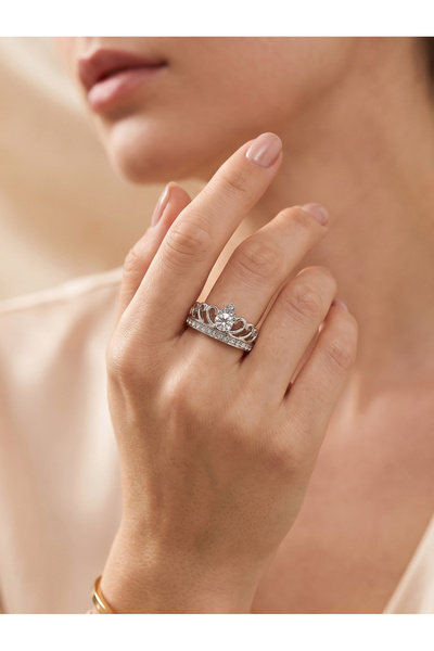 Take Two By Styli Silver Crown Ring