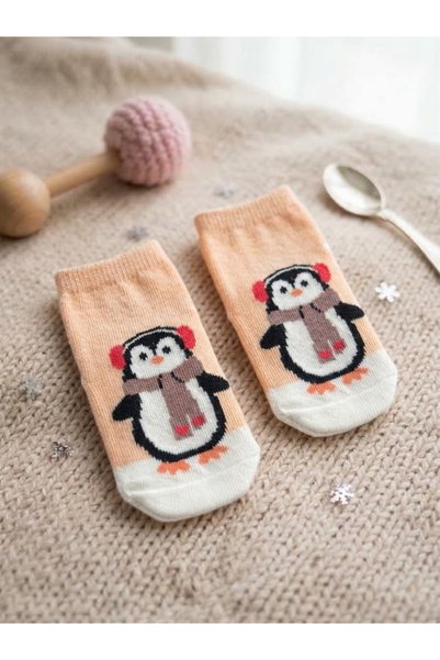 Caramell Baby Sock Set 2 Pairs Penguin Patterned Christmas Themed 2-Piece Cotton Baby Sock Set 90% Cotton