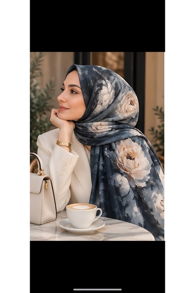 Gülsoy Eşarp Çiçek Desenli Hanzade Şal-Lacivert