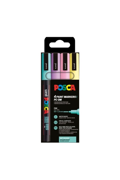 POSCA Marker PC-3M Posca, set 4 culori, 0.9-1.3 mm, varf rotund, culori pastel