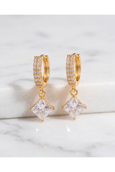 Portakal Esintisi Tetra Square Zircon Stone Dangle Hoop Steel Xuping Earrings