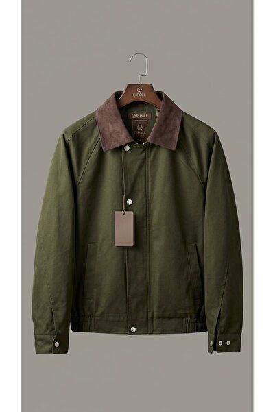 Kontrast Kadife Yaka Detaylı İçi Kapitoneli Premium Harrington Ceket