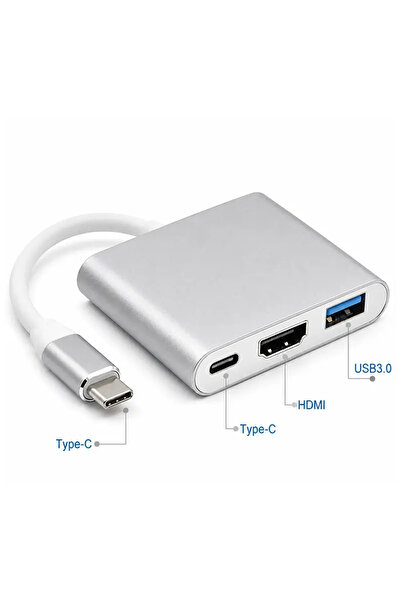 Platinet Hub 3-în-1 USB-C - 1x HDMI 4K30Hz + 1x USB-A 3.2 + 1x USB-C PD 100W ...