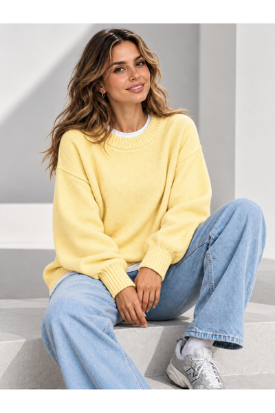 FAVORİST Women's Soft Crew Neck Patterned Knitwear Sweater