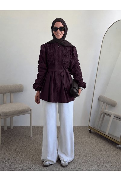 Hepsi Moda Gipeli Zippered Jacket - 7145 - Claret Red