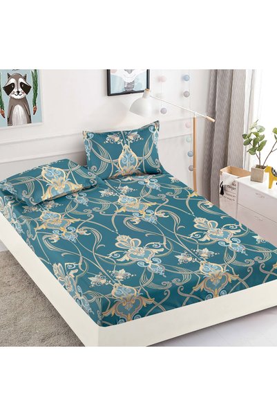 JOJO HOME Husa de pat cu elastic si 2 fete de perna, bumbac tip finet, pat 2 ...