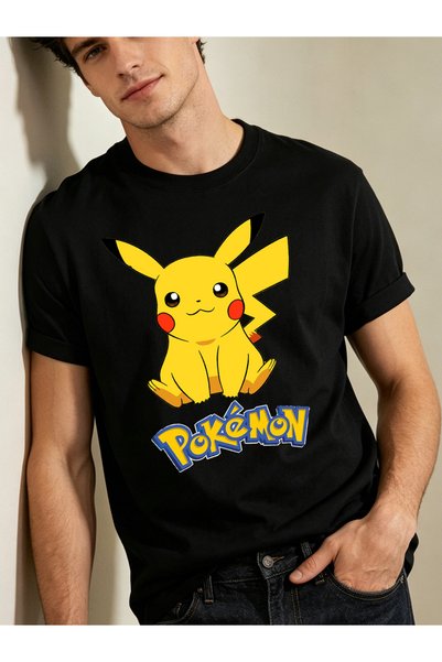 Arabest Men's 100% Cotton T-Shirt Black Pikachu Pokémon Print