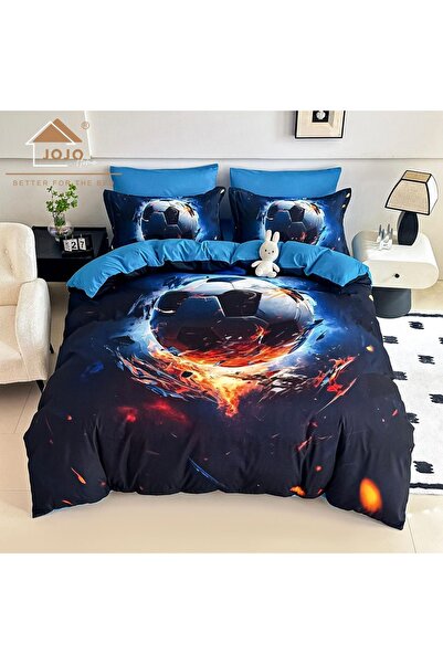 JOJO HOME Lenjerie de Pat 5D Finet Albastru „Minge de Fotbal in Flacari” | 6 ...