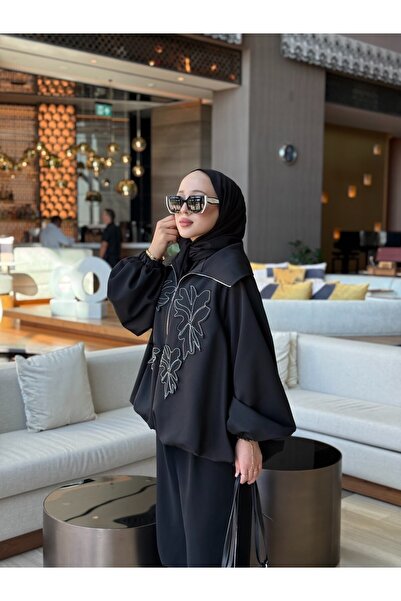 Jupe Kadın Oversize Çiçek Detaylı Saten Kot Kumaş Kısa Kap 9316