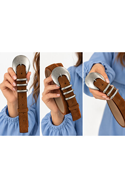 Fiori Women's Vintage Tin Buckle Suede Look Buckle Bridge Women's Belt, Trous...