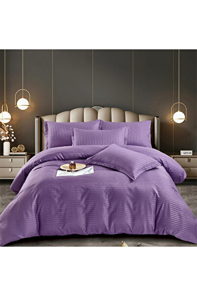 JOJO HOME Lenjerie de pat, damasc, pat 1 persoana, 4 piese, mov, Jo-Jo
