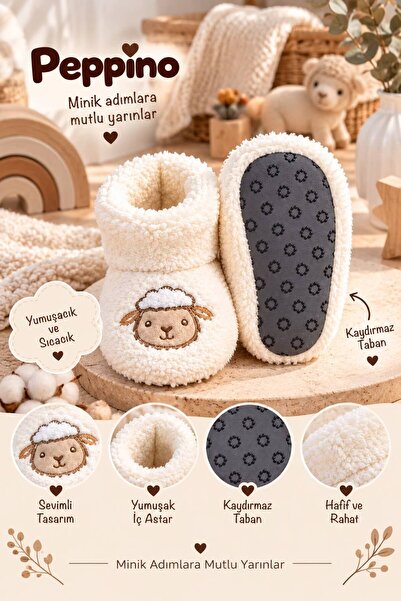 Peppino Bebek & Çocuk Kaydırmaz Tabanlı Ev Botu / Panduf / Kışlık Peluş Bot /...