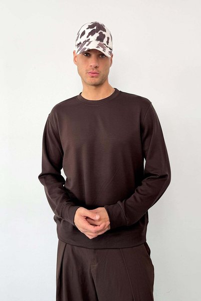 JB John Borners Men's Crew Neck Basic Modal Fabric Sweatshirt Brown - 27K 5905