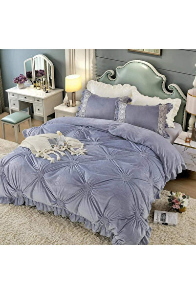 JOJO HOME Lenjerie de pat din catifea, cu broderie, 4 piese, pat 2 persoane, ...