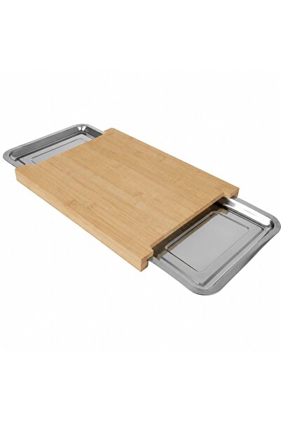 Ruhhy Tocător din bambus cu recipiente metalice glisante, 40 x 28,5 cm, 2 rec...