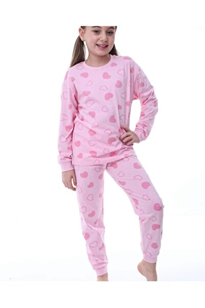 KALP DESENLİ PEMBE KIZ ÇOCUK PİJAMA TAKIMI