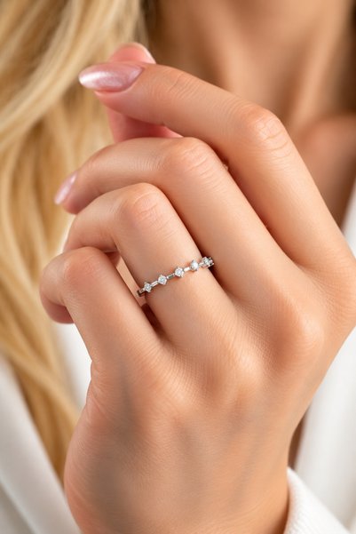 innuendo jewelery 925 Ayar Gümüş Beş Taşlı Minimal Yüzük