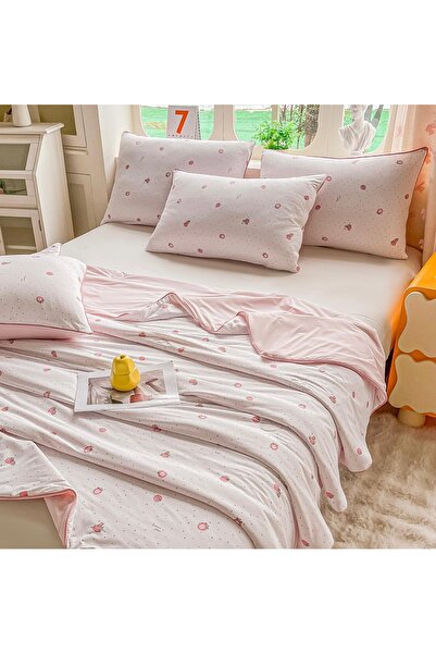 JOJO HOME ❄ Pilota de Vara Cooling Touch Roz Pudra | Capsuni | 200x230 cm + 2...