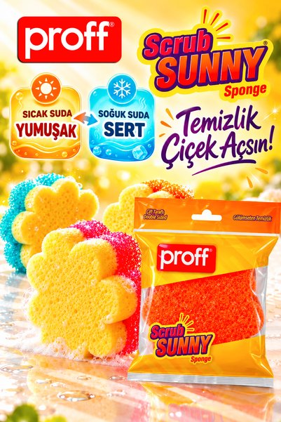 Proff Scrub Sunny Çift Taraflı Sihirli Bulaşık Süngeri - Çift Katmanlı Leke S...