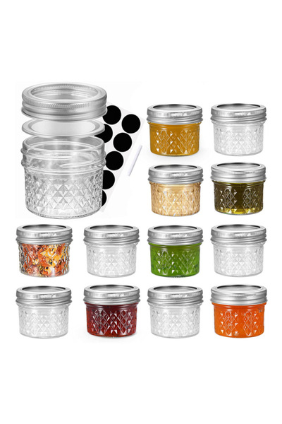Generic Brand Set of 12 glass jars, canning jars, with lids, for food, transp...
