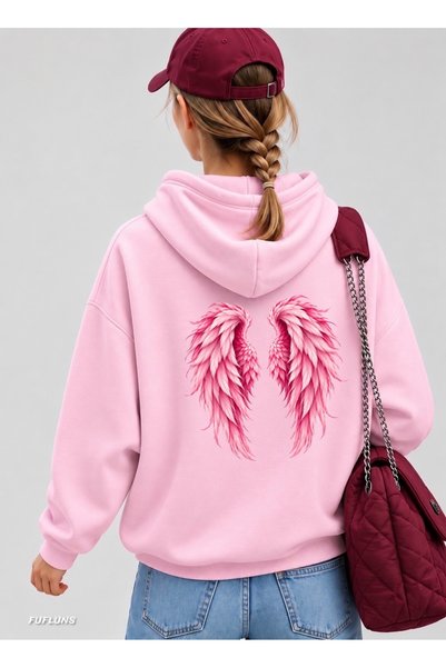 FUFLUNS Melek Kanadi Back Printed Oversized Unisex Hooded Sweatshirt