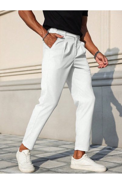 Take Two By Styli Men White Pleated Casual Trousers