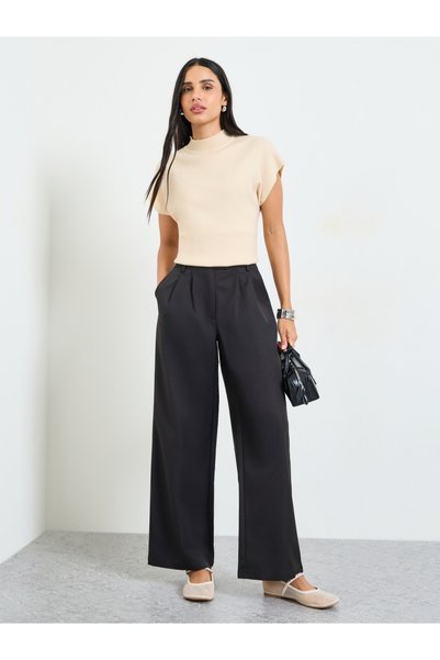 Take Two By Styli Black Wide-Leg Trousers