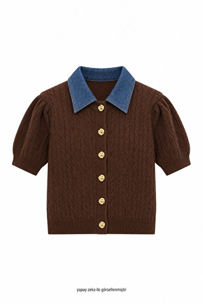 elif teke Denim Collared Knitwear Brown