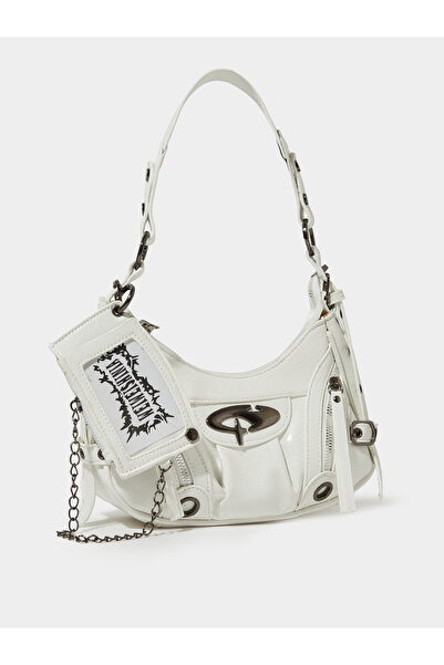 Styli White Eyelet Detail Shoulder Bag