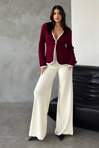 WOMAN VISION Pantaloni cu talie înaltă și cardigan cu decolteu în V, set tric...