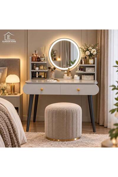 Elindor Τουαλέτα Ελίντορ ® με Στρογγυλό Καθρέφτη LED, 3 Επιλογές Φωτισμού, Ρυ...