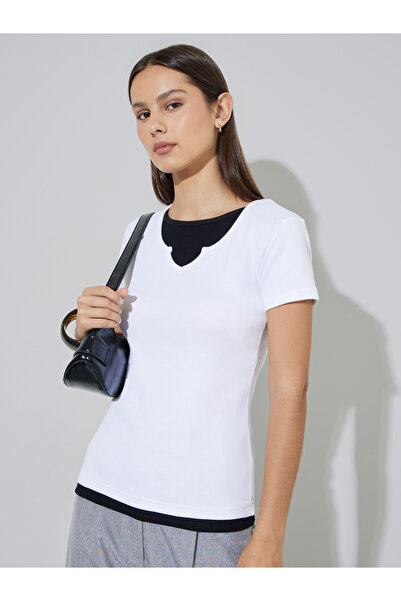 Styli White Layered-Look Ribbed T-Shirt