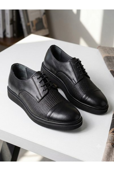 Slope 0483 Black Printed Genuine Leather Lace-Up Casual Classic Men's Shoes