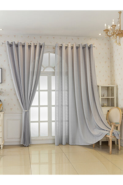 Styli 1-Piece Textured Non-Blackout Curtain, 140x260cm Grey