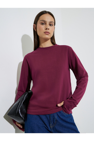 Styli Burgundy Long Sleeve T-Shirt with Thumbhole