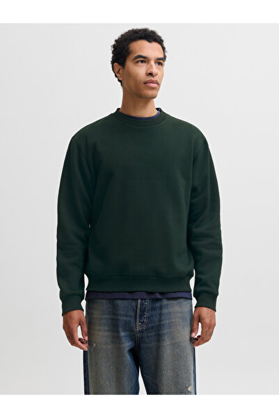 Jack & Jones Dark Green JJEBRADLEY Solid Crew Neck Sweatshirt