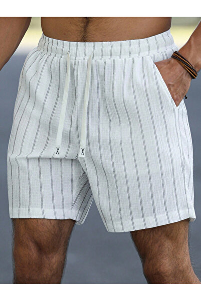 Take Two By Styli White Striped Drawstring Waist Shorts